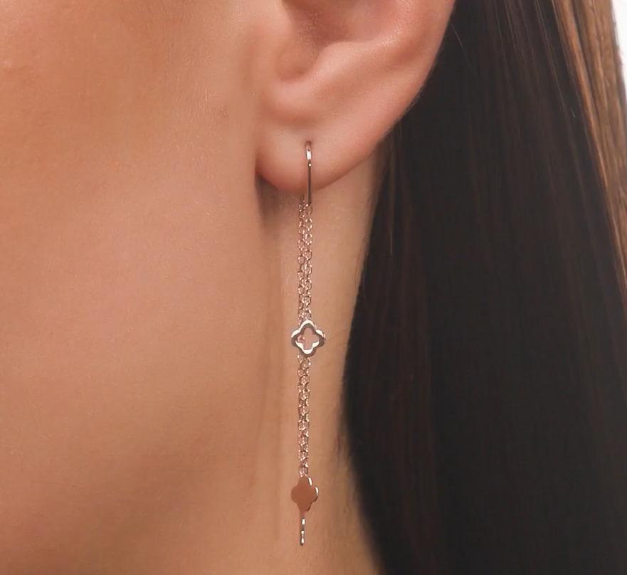 Gold Clover Threader Earrings | Dainty Chain Drop Jewelry