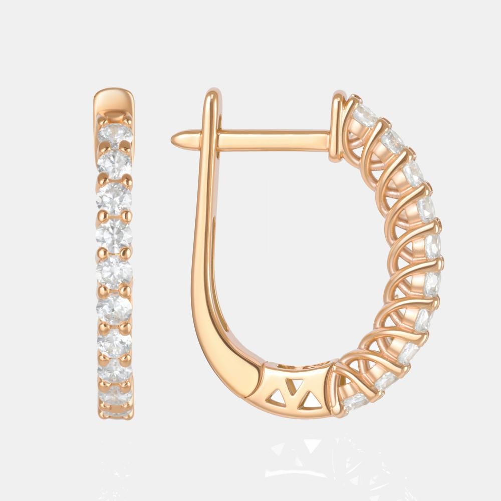 Solid Gold Diamond Hoop Earrings, Dainty Huggie Style.