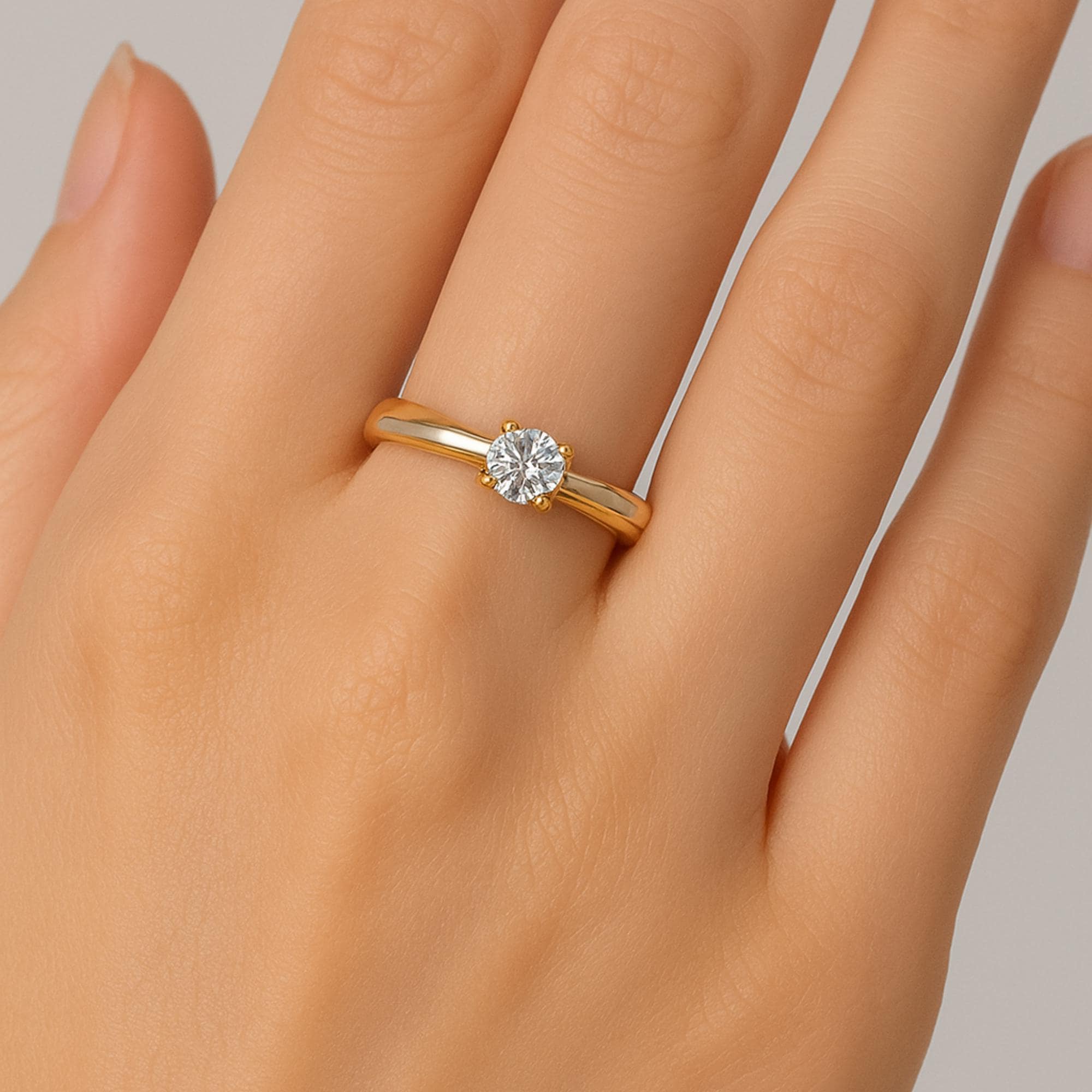 Gold Moissanite Diamond Ring, White Enamel Stackable Band