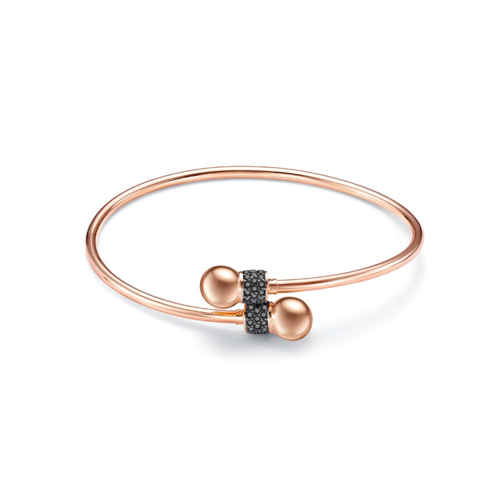 Solid Gold Black Diamond Cuff Bracelet, Open Bangle.