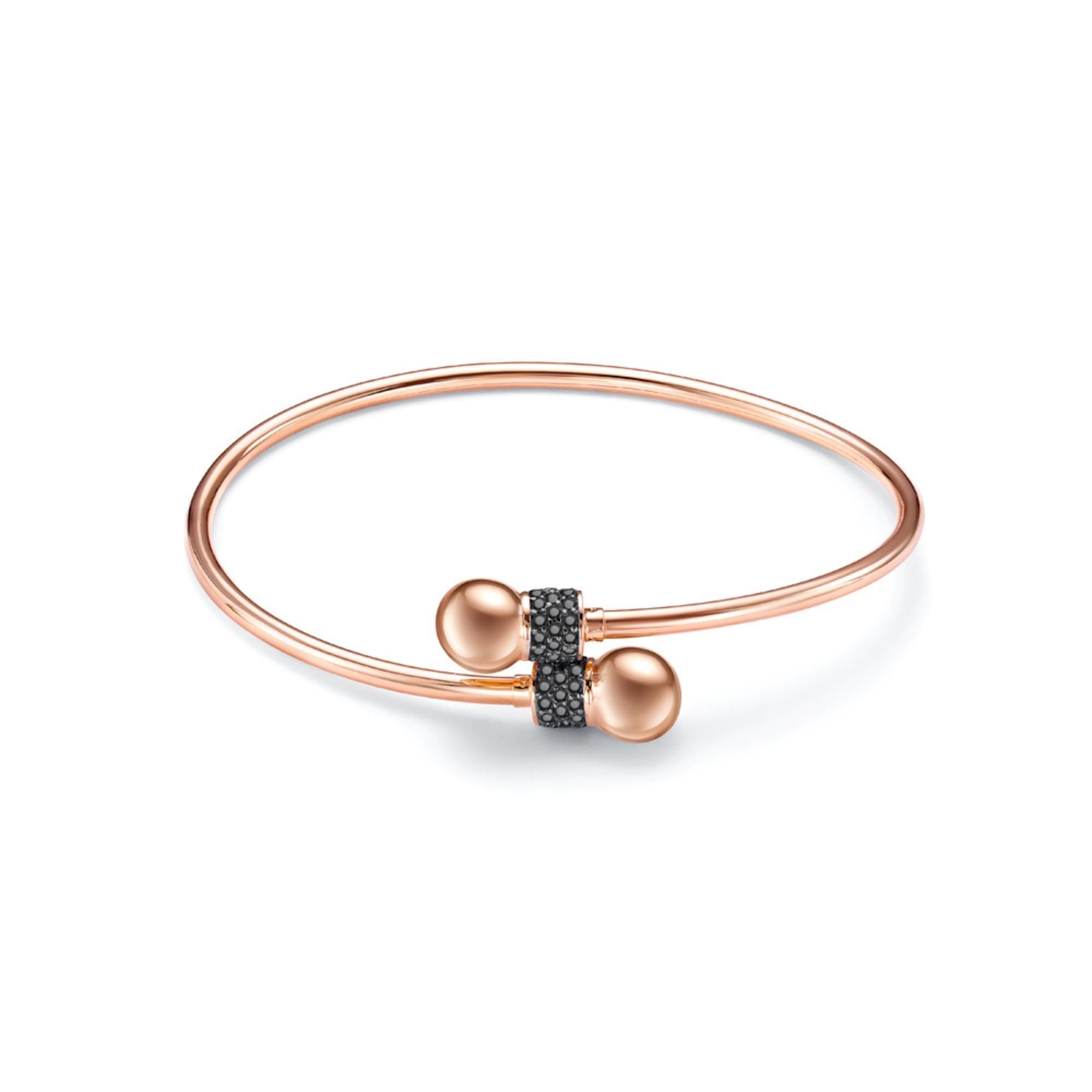 Solid Gold Black Diamond Cuff Bracelet, Open Bangle.