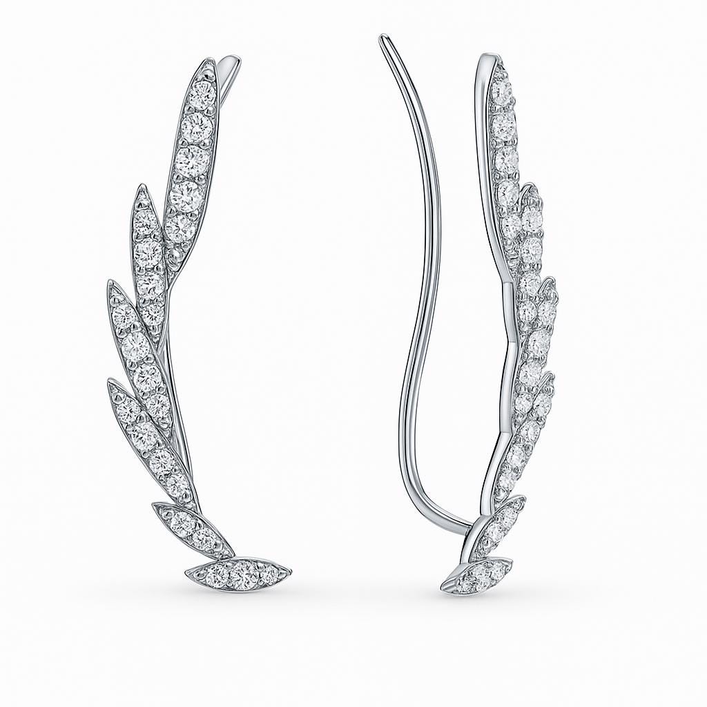 Diamond Leaf Climber Earrings | Gold Vine Ear Crawlers | Elegant Jewelry Climber | YNCreationCo Gift.