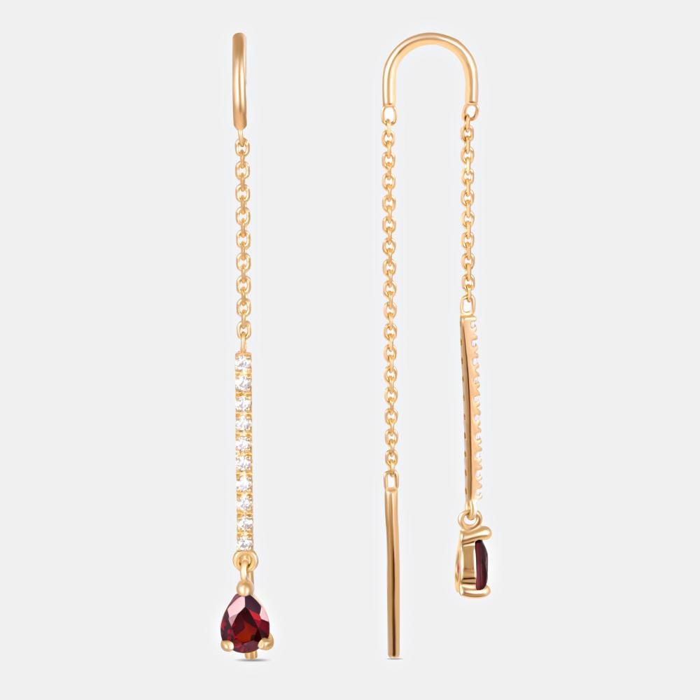 Solid Gold Gemstone Threader Earrings, Diamond Bar Drop.