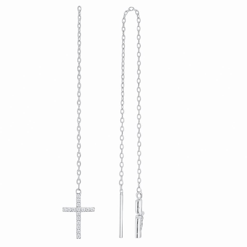 Cross Diamond  Threader Earrings | Gold Chain Dangle Earrings | Minimalist Faith Jewelry YNCreationCo Gift.