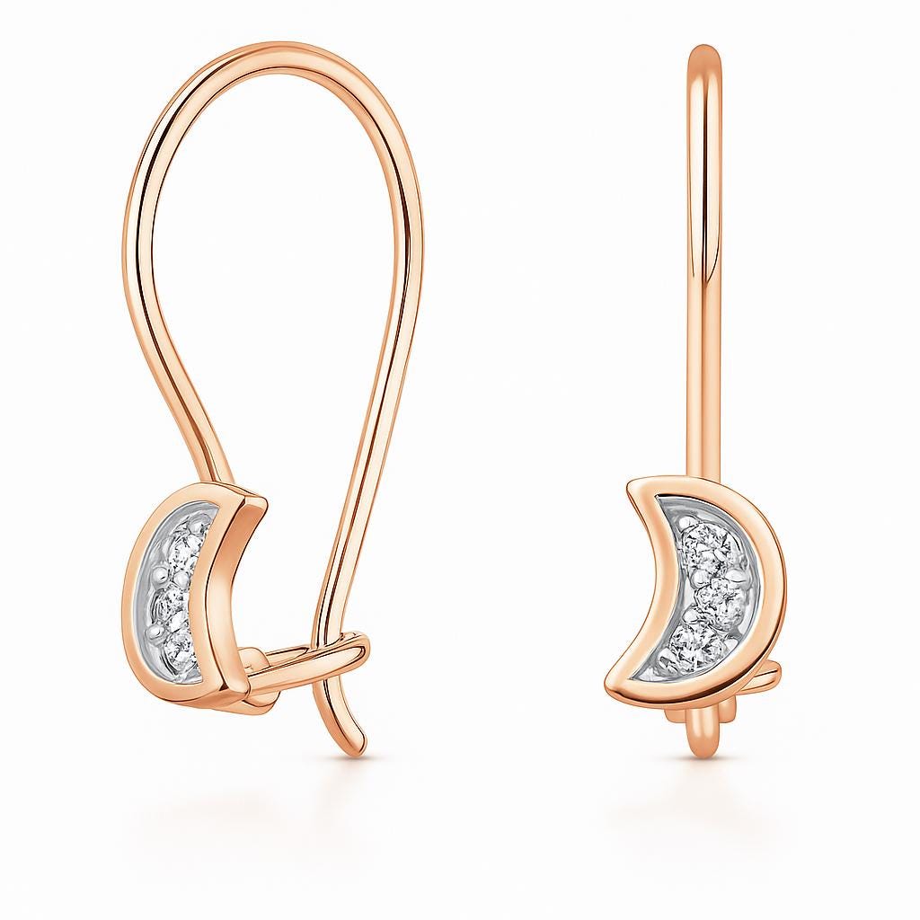 Diamond Crescent Moon Hook Earrings | Solid Gold Celestial Jewelry.