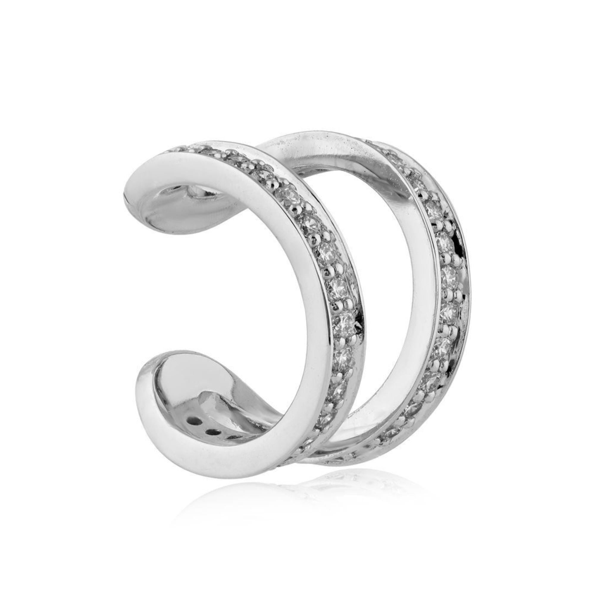 Solid Gold Double Row Diamond Ear Cuff, Fine Jewelry.