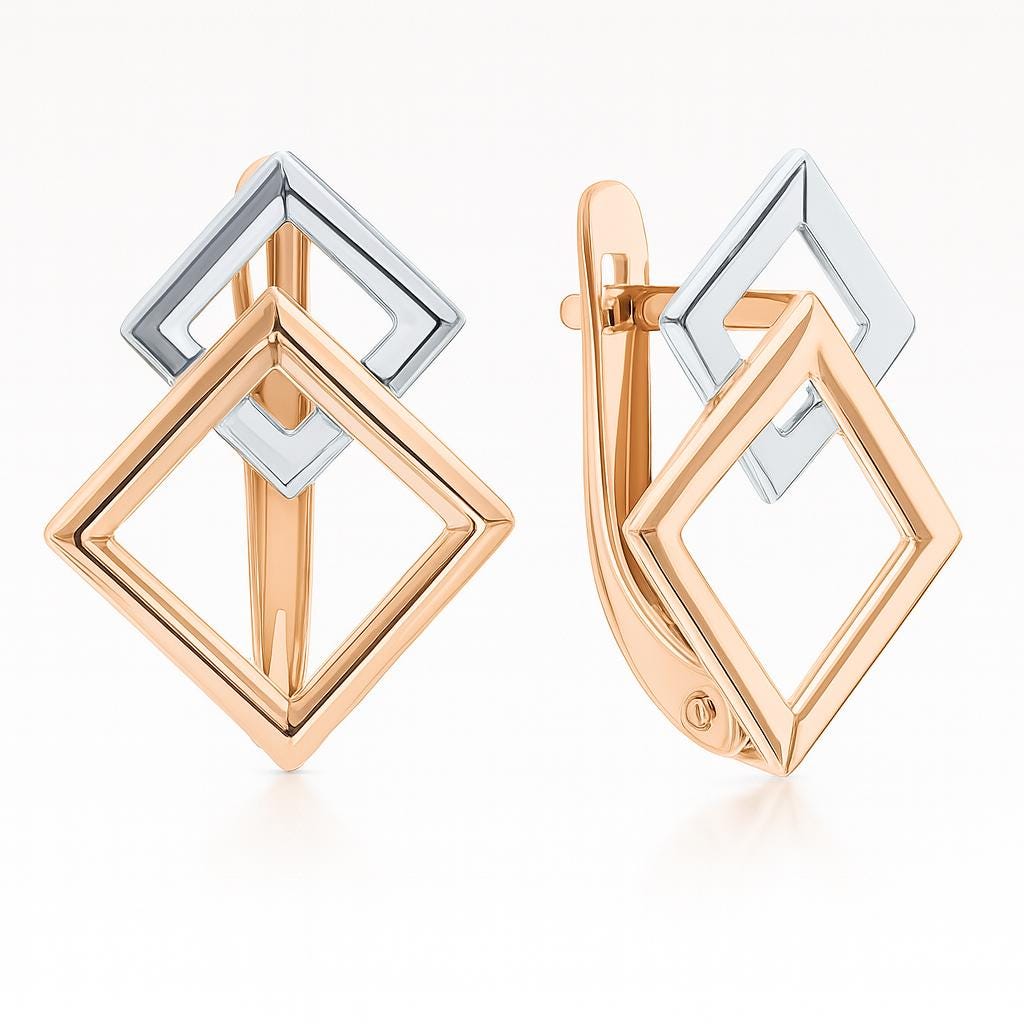 Two-Tone Geometric Square Earrings | Modern Dangle Earrings | Minimalist Statement Jewelry for Her | YNCreationCo.