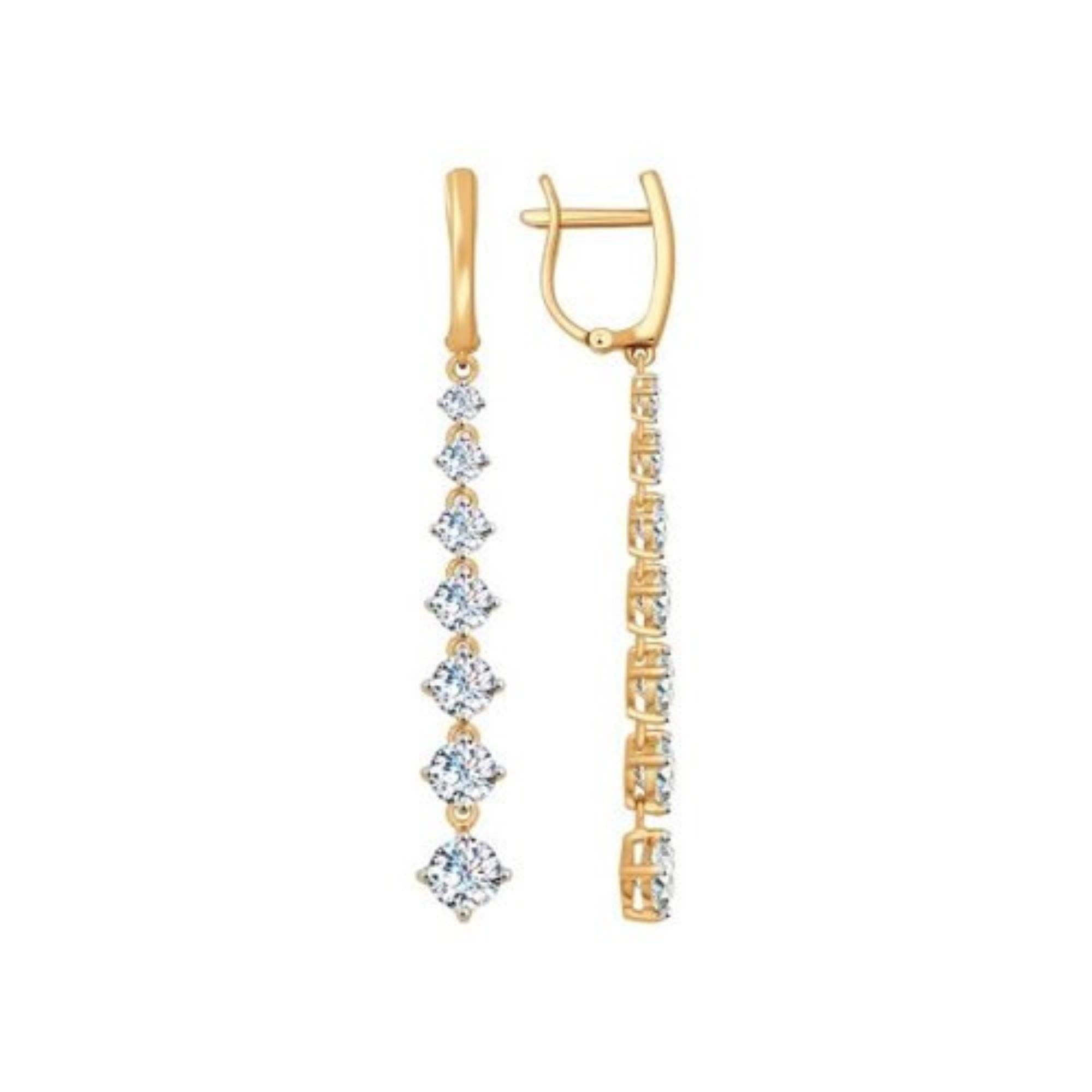 Solid Gold Diamond Dangle Earrings, Elegant Long Line, Fine Jewelry.