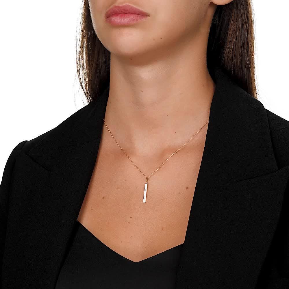 Solid Gold Diamond Bar Pendant Necklace | Vertical Pave Stick Charm