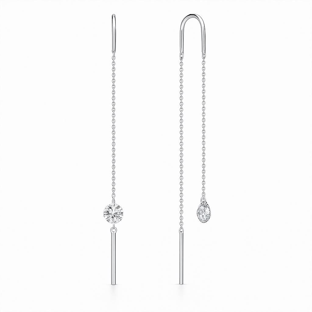 Solid Gold Diamond Threader Earrings | Minimalist Chain Dangle.