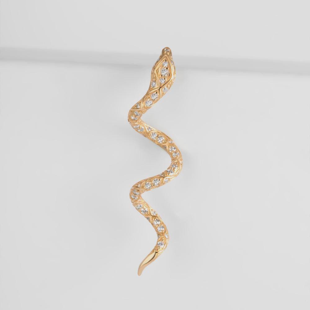 Solid Gold Diamond Snake Pendant, Serpent Necklace Charm.