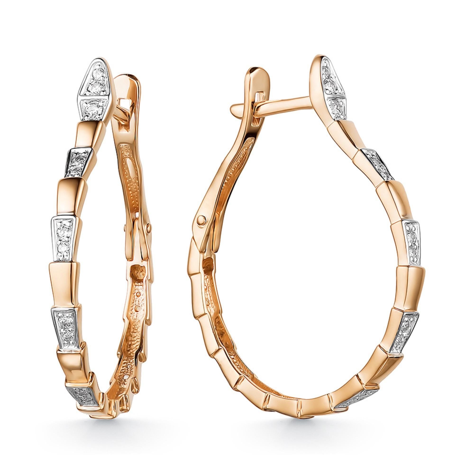 Gold Snake Hoop Earrings, Lab Grown Diamond Huggies