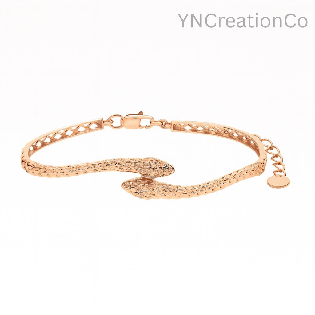 Solid Gold Snake Bracelet | Textured Serpent Bangle | Adjustable Snake Cuff Jewelry | YNCreationCo Gift.
