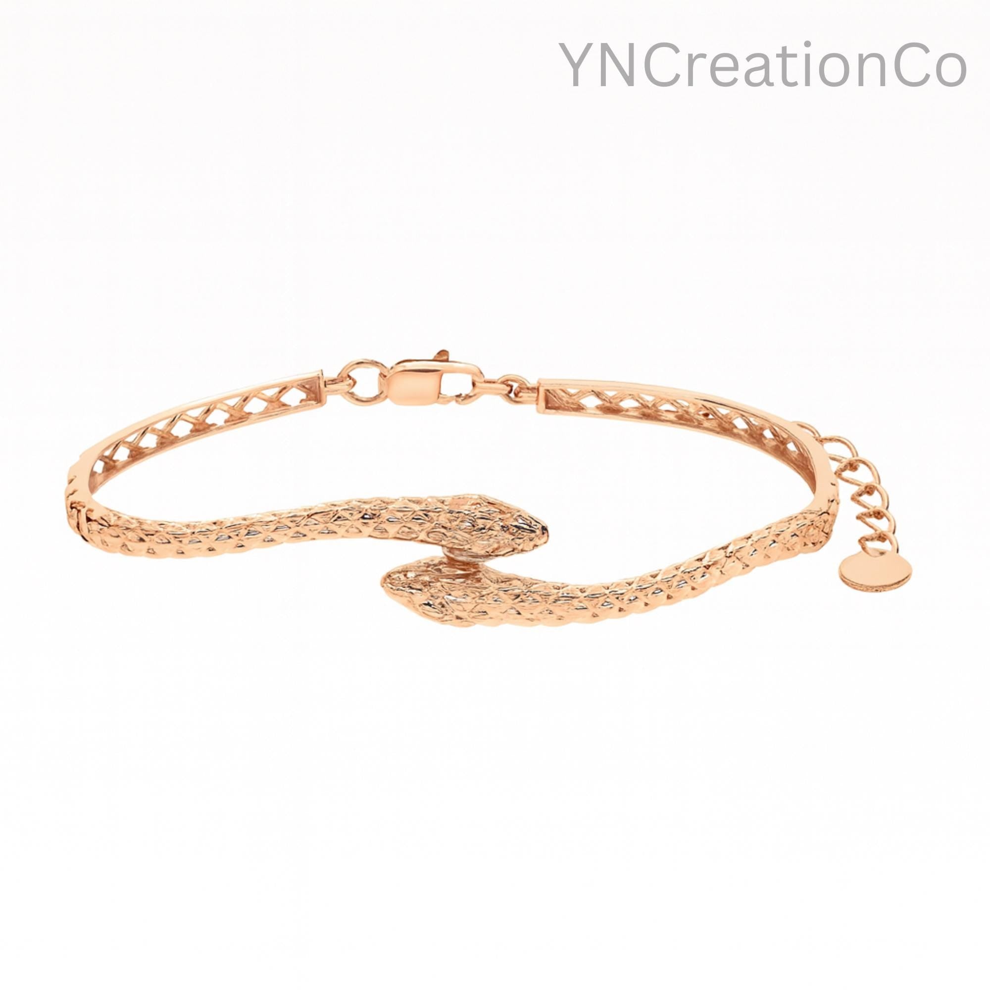 Solid Gold Snake Bracelet | Textured Serpent Bangle | Adjustable Snake Cuff Jewelry | YNCreationCo Gift.