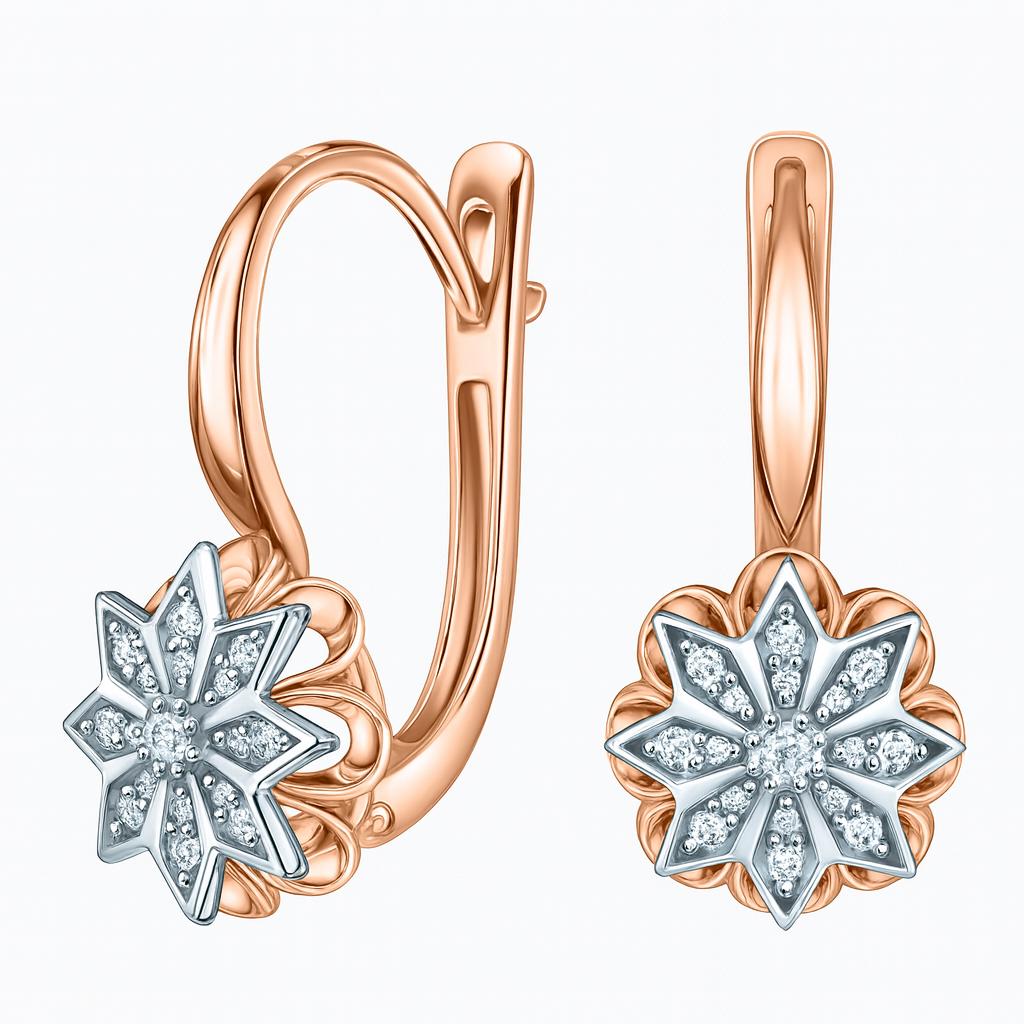Solid Gold Diamond Snowflake Earrings | Two-Tone Floral Jewelry