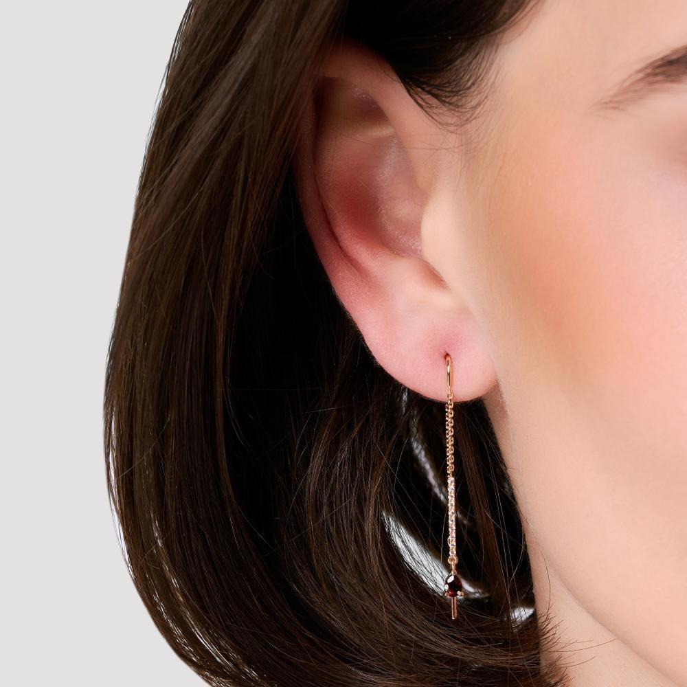 Solid Gold Gemstone Threader Earrings, Diamond Bar Drop.