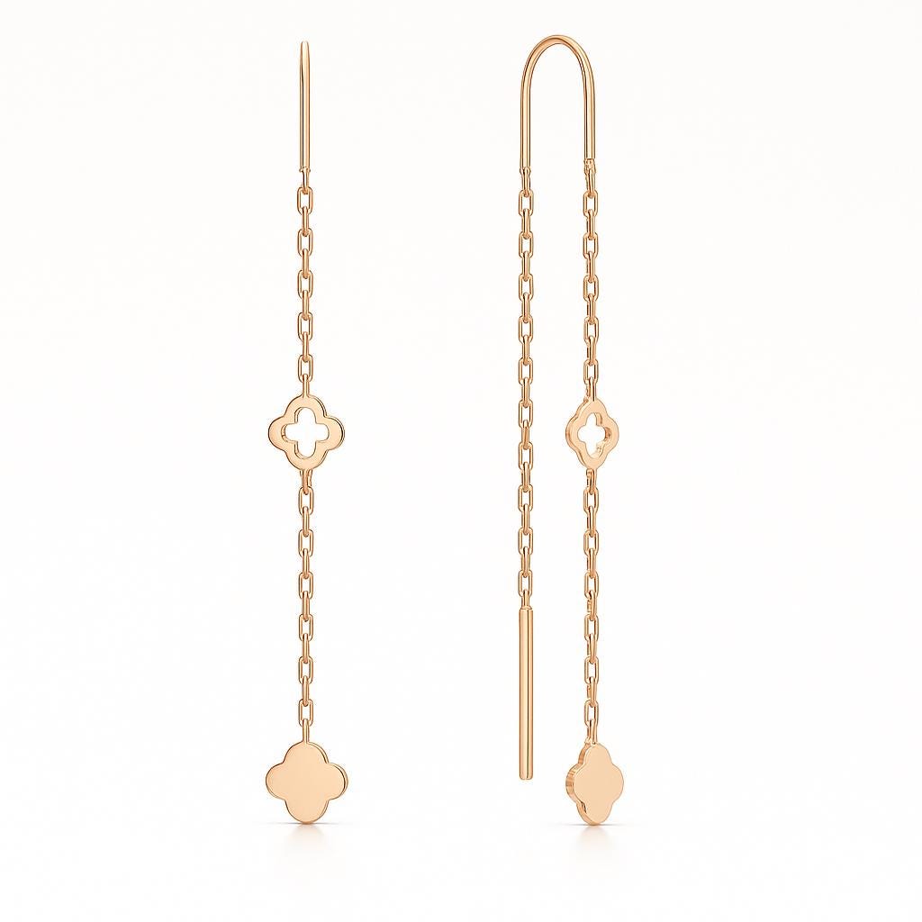 Gold Clover Threader Earrings | Dainty Chain Drop Jewelry