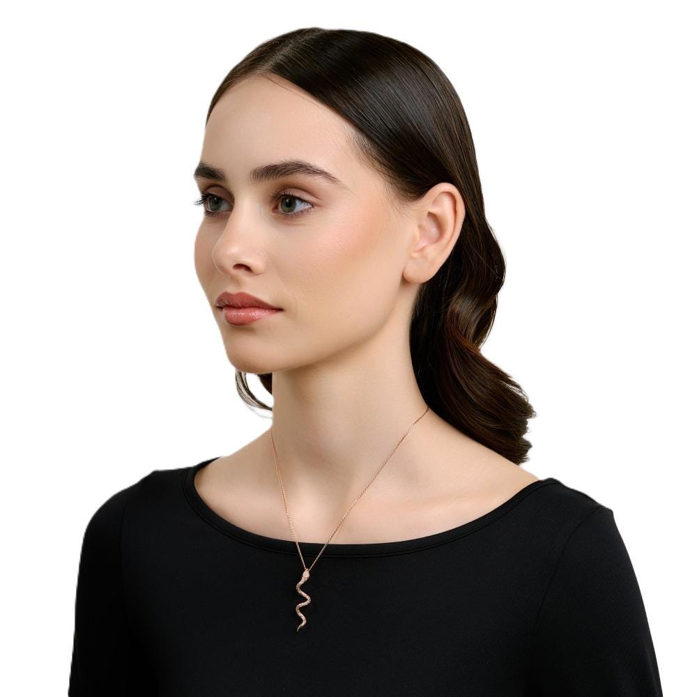 Solid Gold Diamond Snake Pendant, Serpent Necklace Charm.