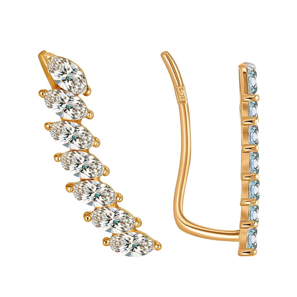 Solid Gold Diamond Climber Earrings, Marquise Cut Climber.