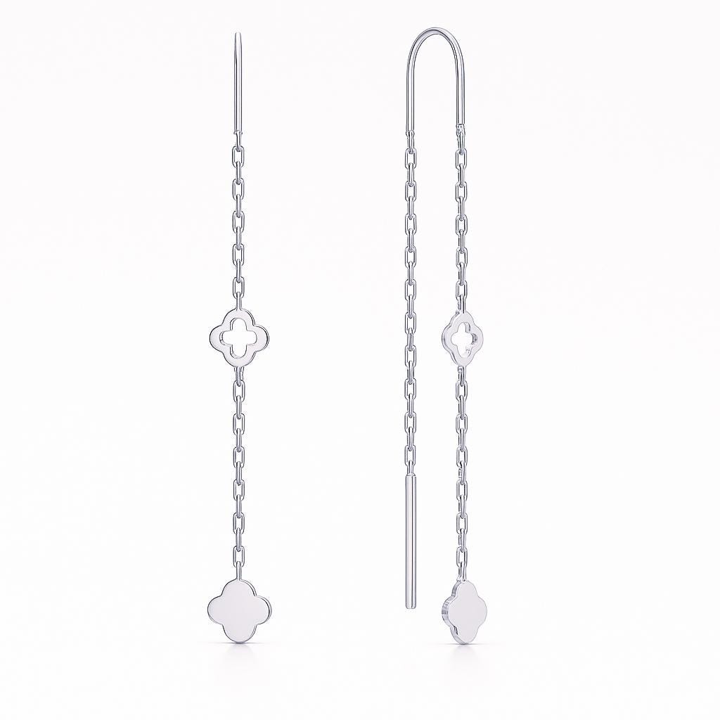 Gold Clover Threader Earrings | Dainty Chain Drop Jewelry