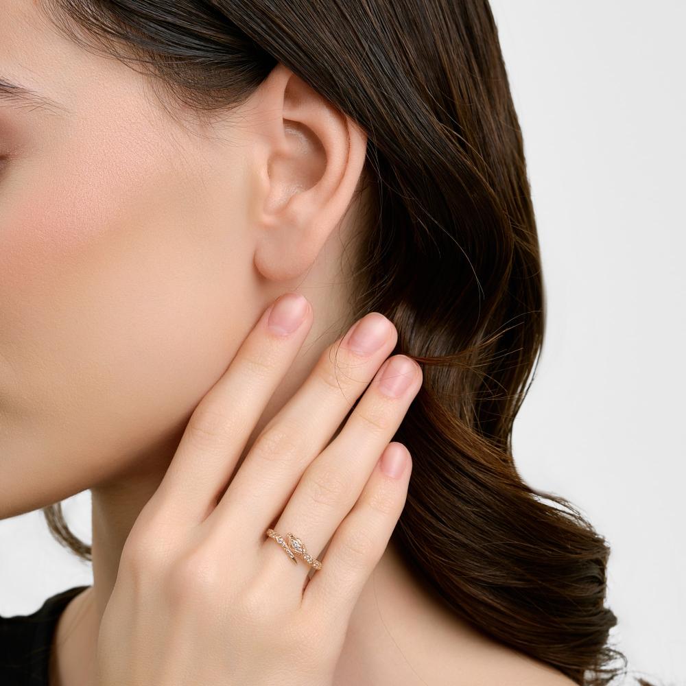 Solid Gold Diamond Snake Ring, Serpent Wrap Jewelry.