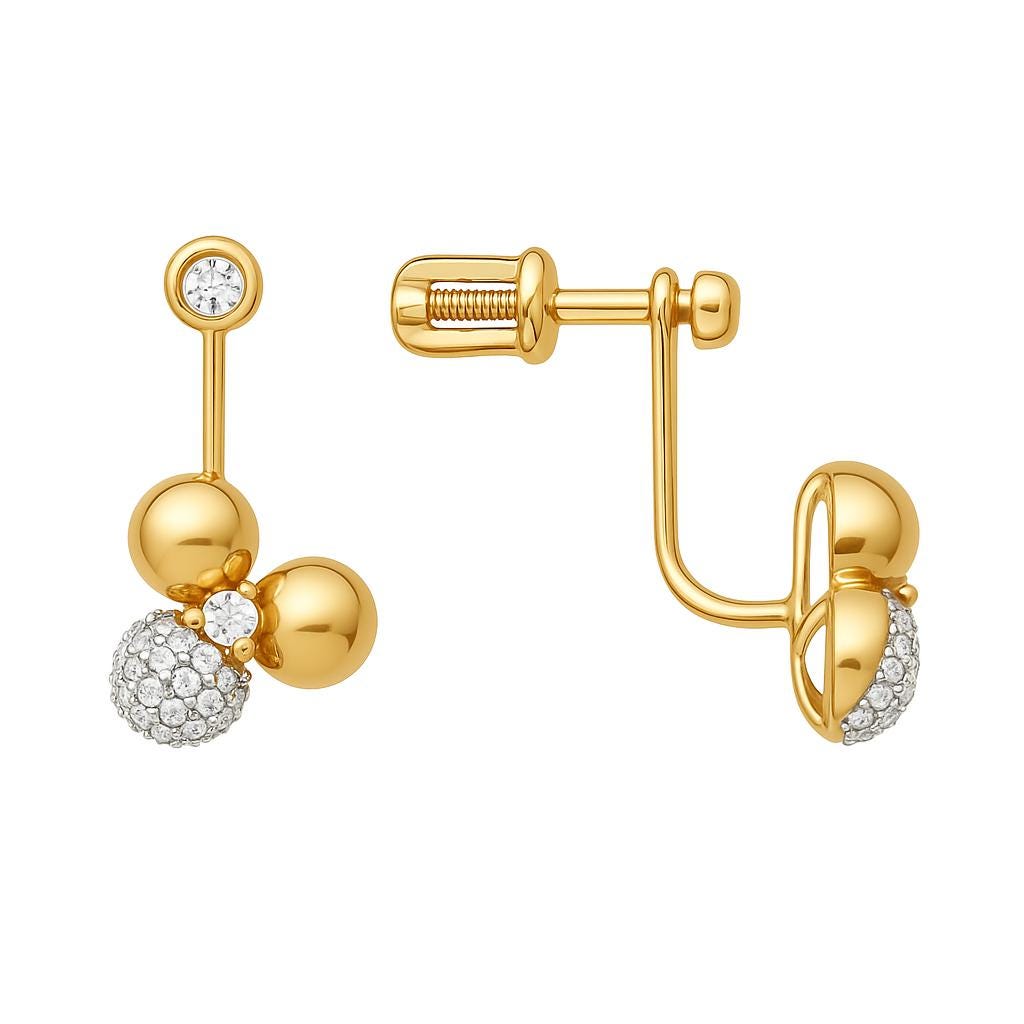 Solid Gold Diamond Ball Stud Earrings, Geometric Pavé Sphere, Fine Jewelry