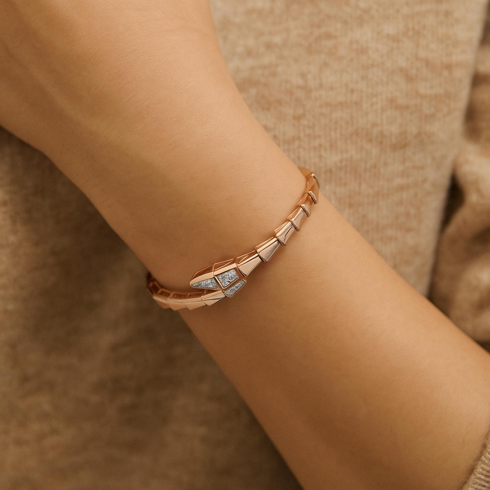 Gold Diamond Serpent Bangle, Flexible Snake Bracelet