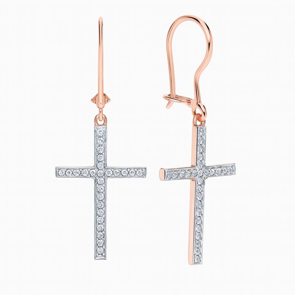 Diamond Cross Dangle Earrings | Solid Gold Religious Jewelry