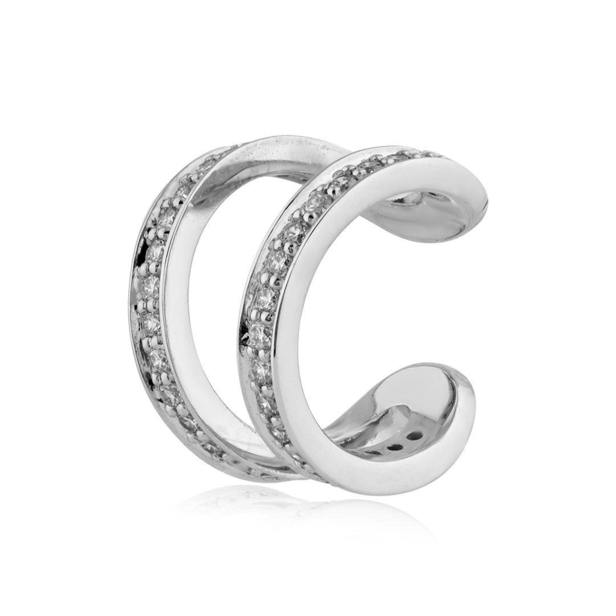 Solid Gold Double Row Diamond Ear Cuff, Fine Jewelry.