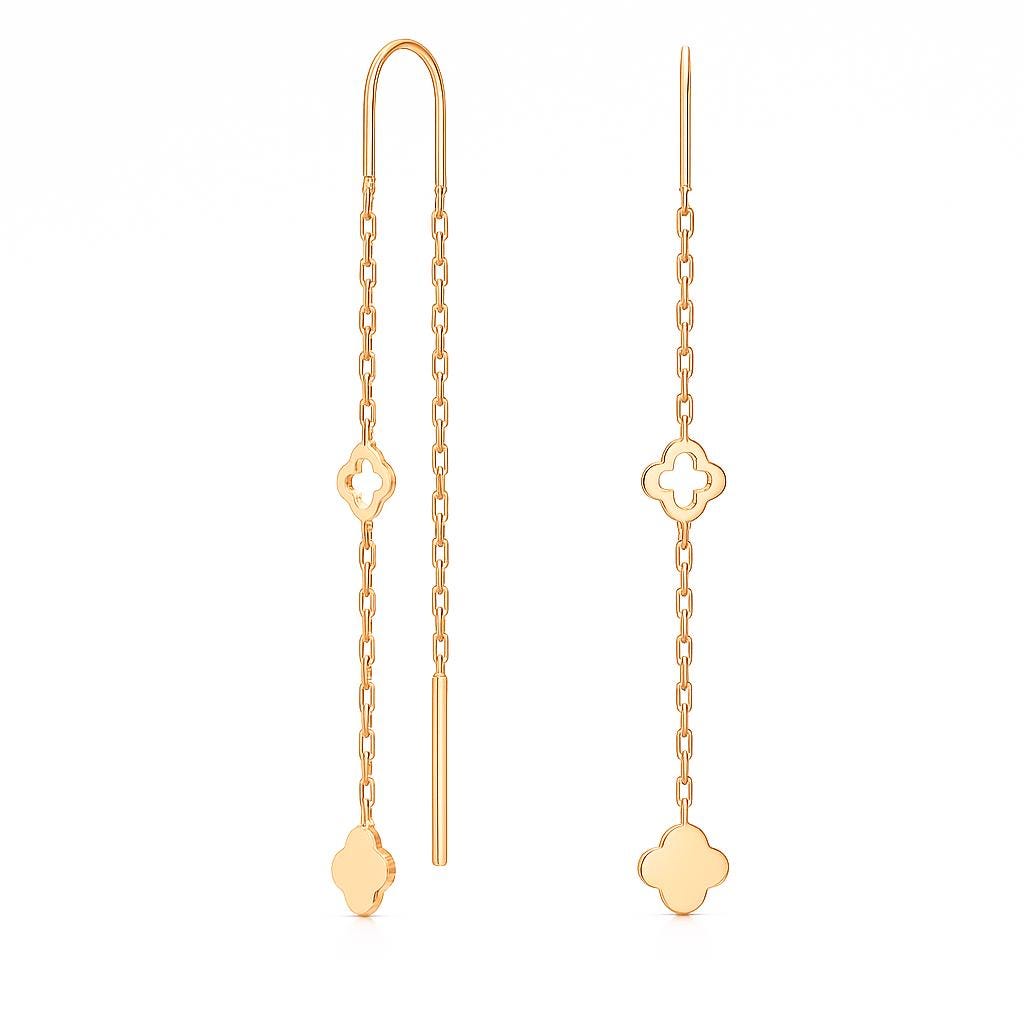 Gold Clover Threader Earrings | Dainty Chain Drop Jewelry