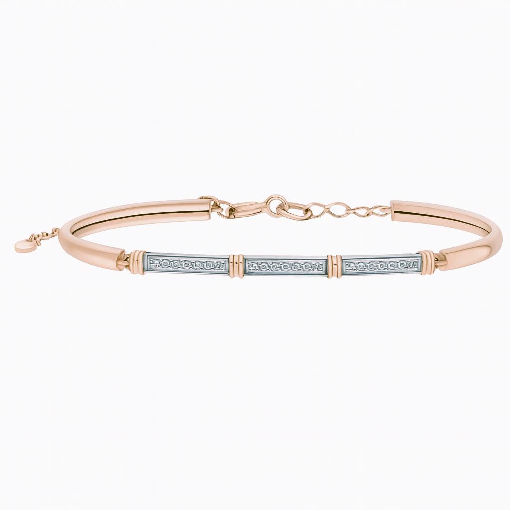 Solid Gold Two-Tone Diamond Bar Bangle | Adjustable Minimalist Bracelet