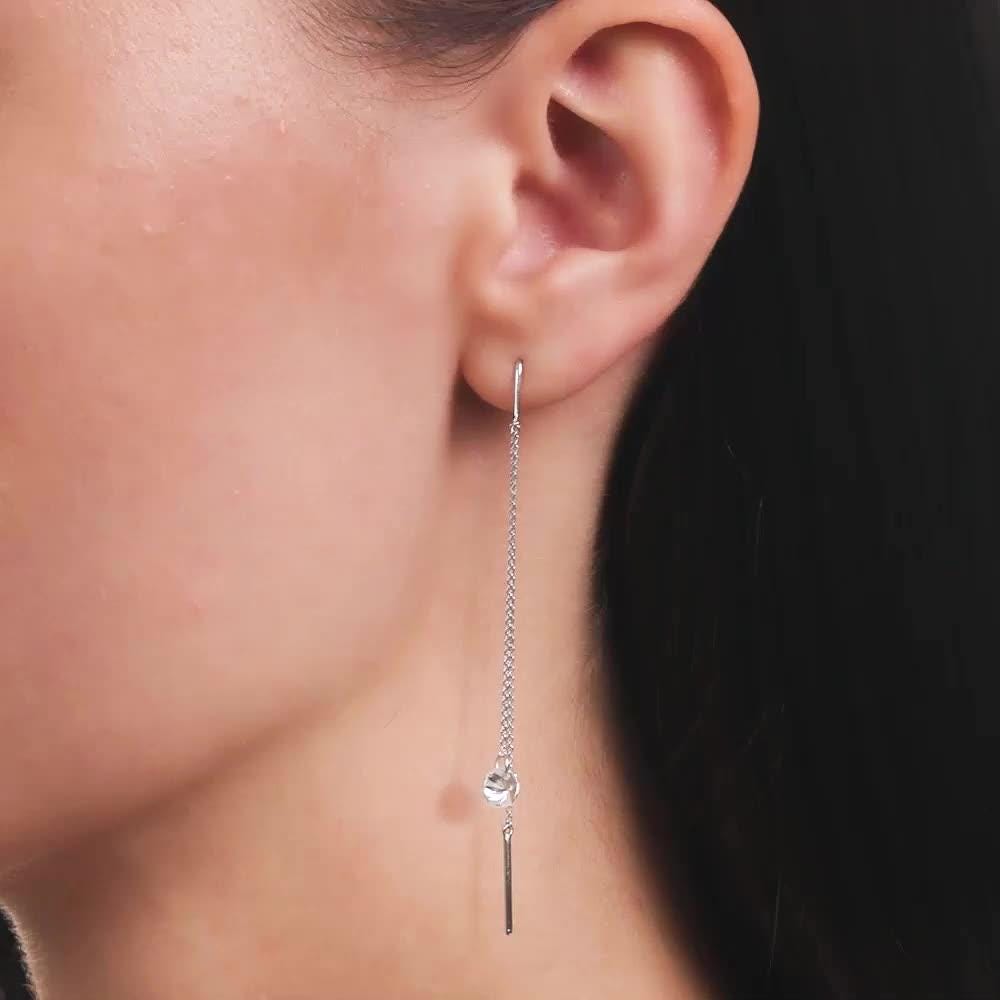 Solid Gold Diamond Threader Earrings | Minimalist Chain Dangle.