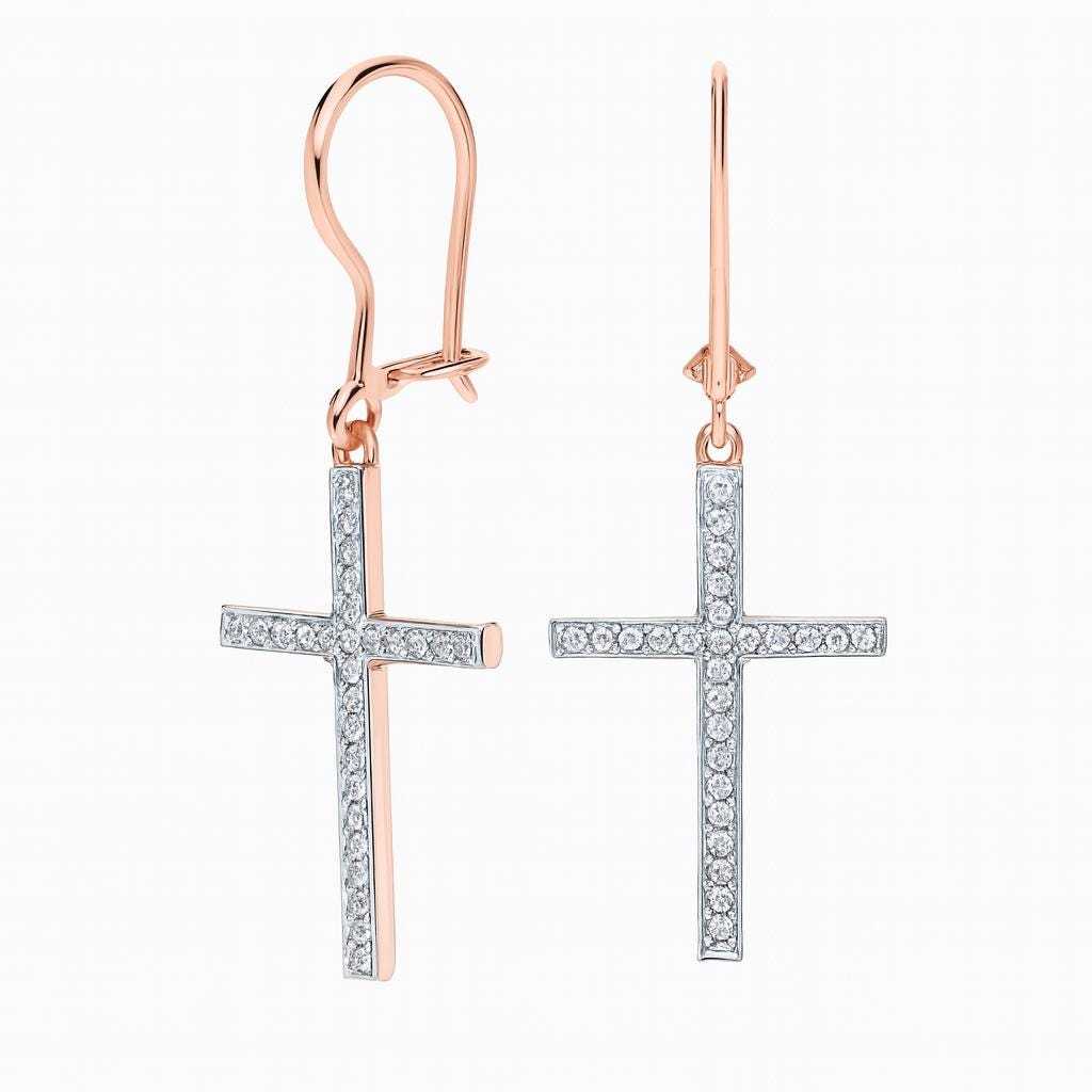 Diamond Cross Dangle Earrings | Solid Gold Religious Jewelry