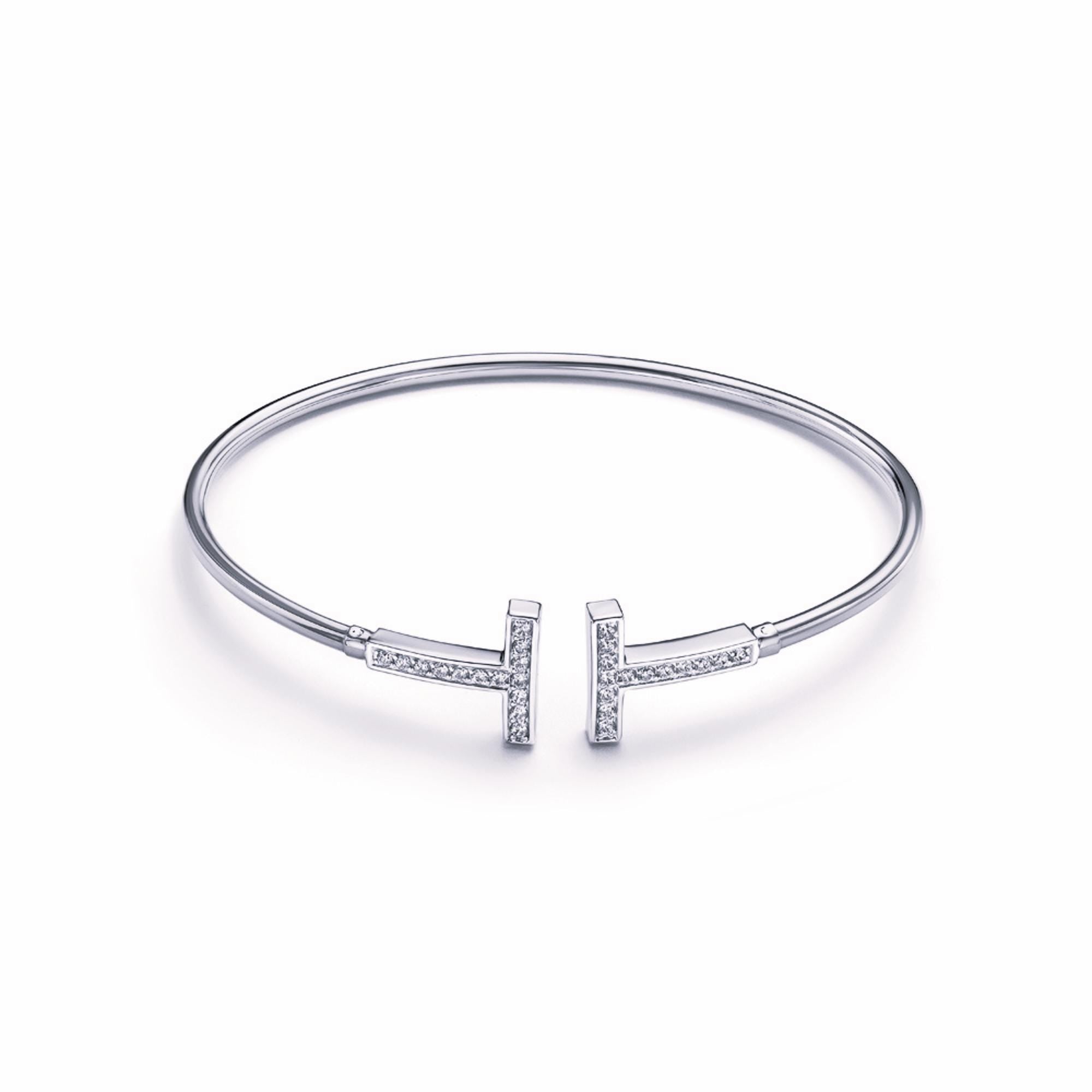 Solid Gold T Bar Diamond Bangle, Minimalist Jewelry.