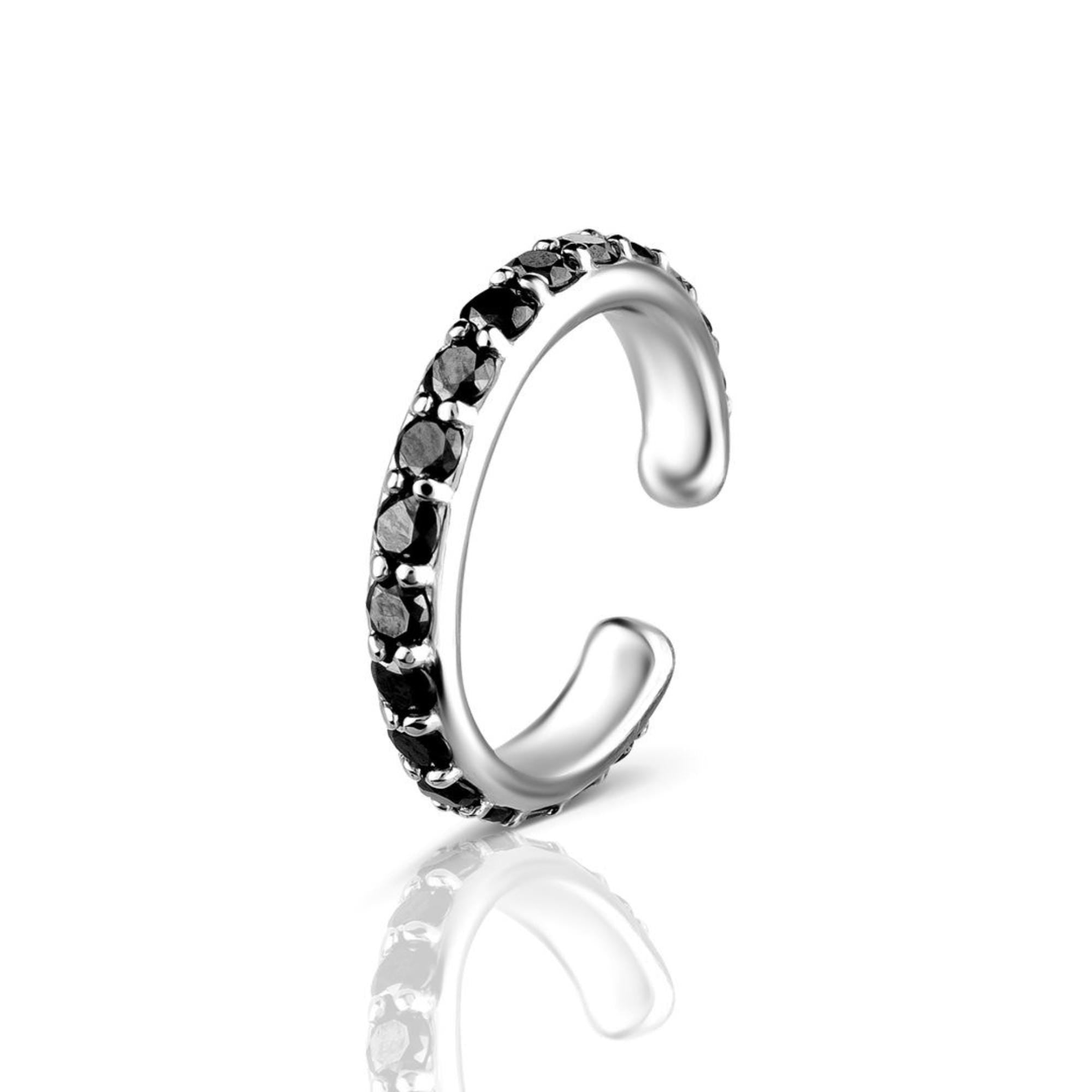 Black Diamond Ear Cuff, Solid Gold, Fine Jewelry Gift