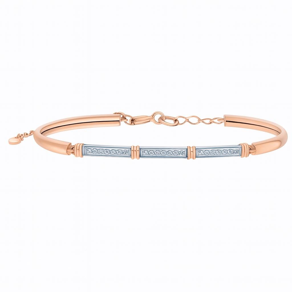 Solid Gold Two-Tone Diamond Bar Bangle | Adjustable Minimalist Bracelet